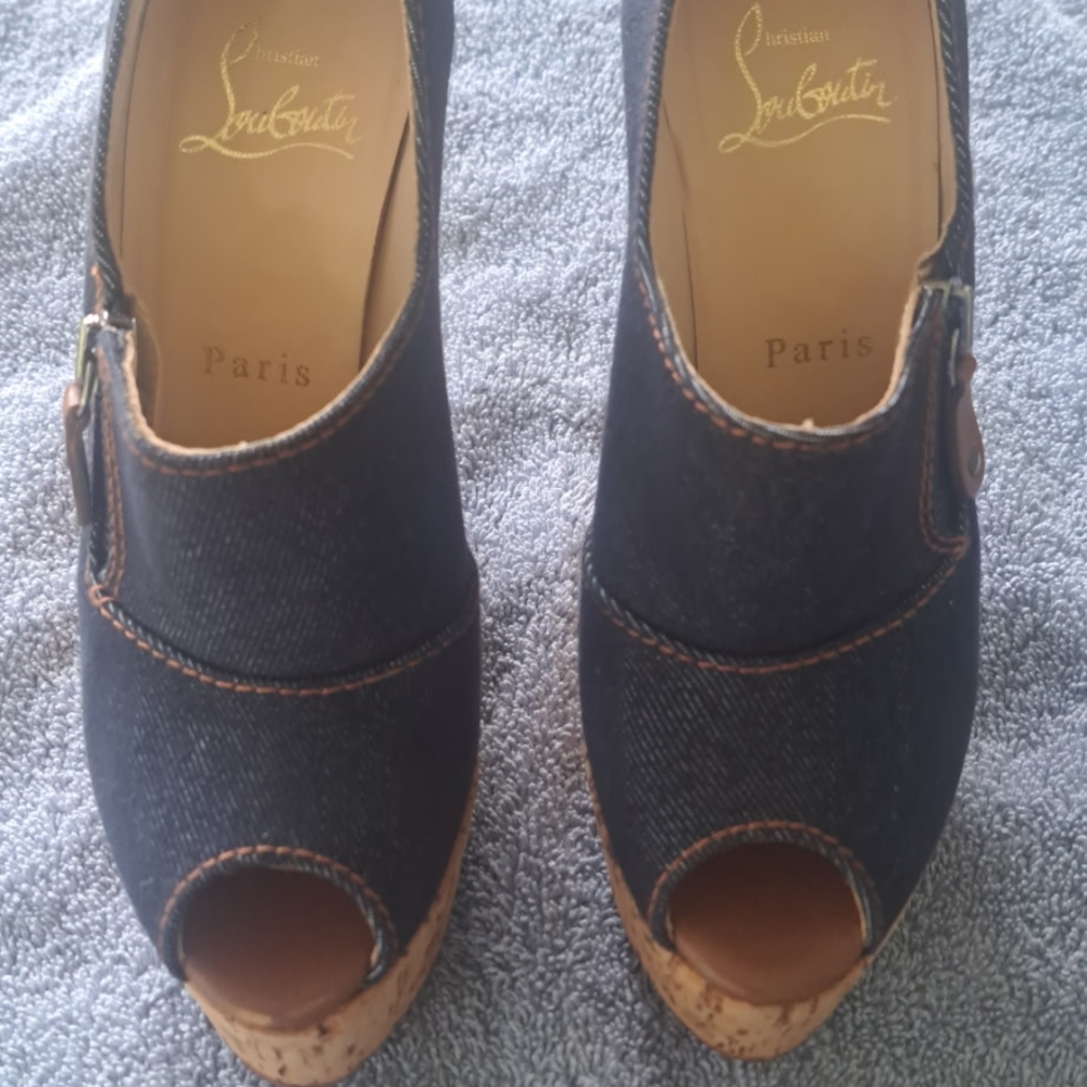 Christian Louboutin Black Mules with Peep-Toe Design